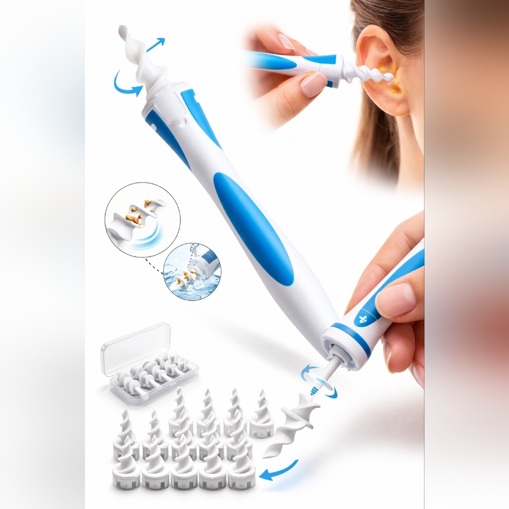 Ear Wax Removal Tool Kit‎ Spiral Silicone Cleaner w/ 16 Washable Tips NEW